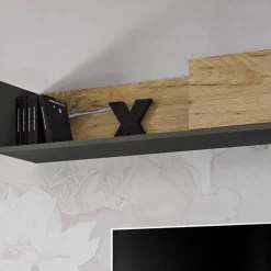 Garnero Arredamenti Camino Bioetanolo|Parete Attrezzata Con Camino-Parete attrezzata sospesa 180x150h cm con caminetto bioetanolo rovere antico antracite Botticelli