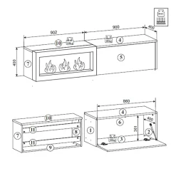 Garnero Arredamenti Camino Bioetanolo|Parete Attrezzata Con Camino-Parete attrezzata sospesa 180x150h cm con caminetto bioetanolo rovere antico antracite Botticelli