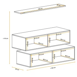 Garnero Arredamenti Parete Attrezzata Sospesa|Pareti Attrezzate-Parete attrezzata sospesa 130x110h cm bianco opaco lucido Geo 19 Bianco Opaco - Bianco Lucido