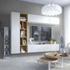 Garnero Arredamenti Parete Attrezzata Sospesa|Pareti Attrezzate-Parete attrezzata sospesa 224x160h cm moderna bianco rovere Artemisia Bianco Opaco