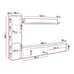 Garnero Arredamenti Parete Attrezzata Sospesa|Pareti Attrezzate-Parete attrezzata sospesa 210x130h cm bianco lucido Lamia