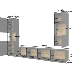 Garnero Arredamenti Parete Attrezzata Sospesa|Pareti Attrezzate-Parete attrezzata sospesa 226x140h cm nero rovere  Fusion 2 Nero Opaco
