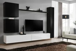 Garnero Arredamenti Parete Attrezzata Sospesa|Pareti Attrezzate-Parete attrezzata sospesa 280x180h cm moderna bianco e nero lucido Geo 07 Bianco Lucido - Nero Lucido