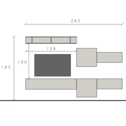 Garnero Arredamenti Parete Attrezzata A Terra|Pareti Attrezzate-Parete attrezzata sospesa 262x185h cm bianco lucido rovere scuro Sunset 22 Noce - Bianco Lucido
