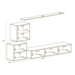 Garnero Arredamenti Parete Attrezzata Sospesa|Pareti Attrezzate-Parete attrezzata sospesa 250x150h cm moderna bianco nero lucido Geo 13
