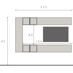 Garnero Arredamenti Parete Attrezzata Sospesa|Pareti Attrezzate-Parete attrezzata sospesa 223x195h cm moderna beige rovere scuro Sunset 83