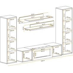 Garnero Arredamenti Camino Bioetanolo|Parete Attrezzata Con Camino-Parete attrezzata sospesa 260x170h cm con biocamino e vetrine nero M Gihome® Nero Lucido