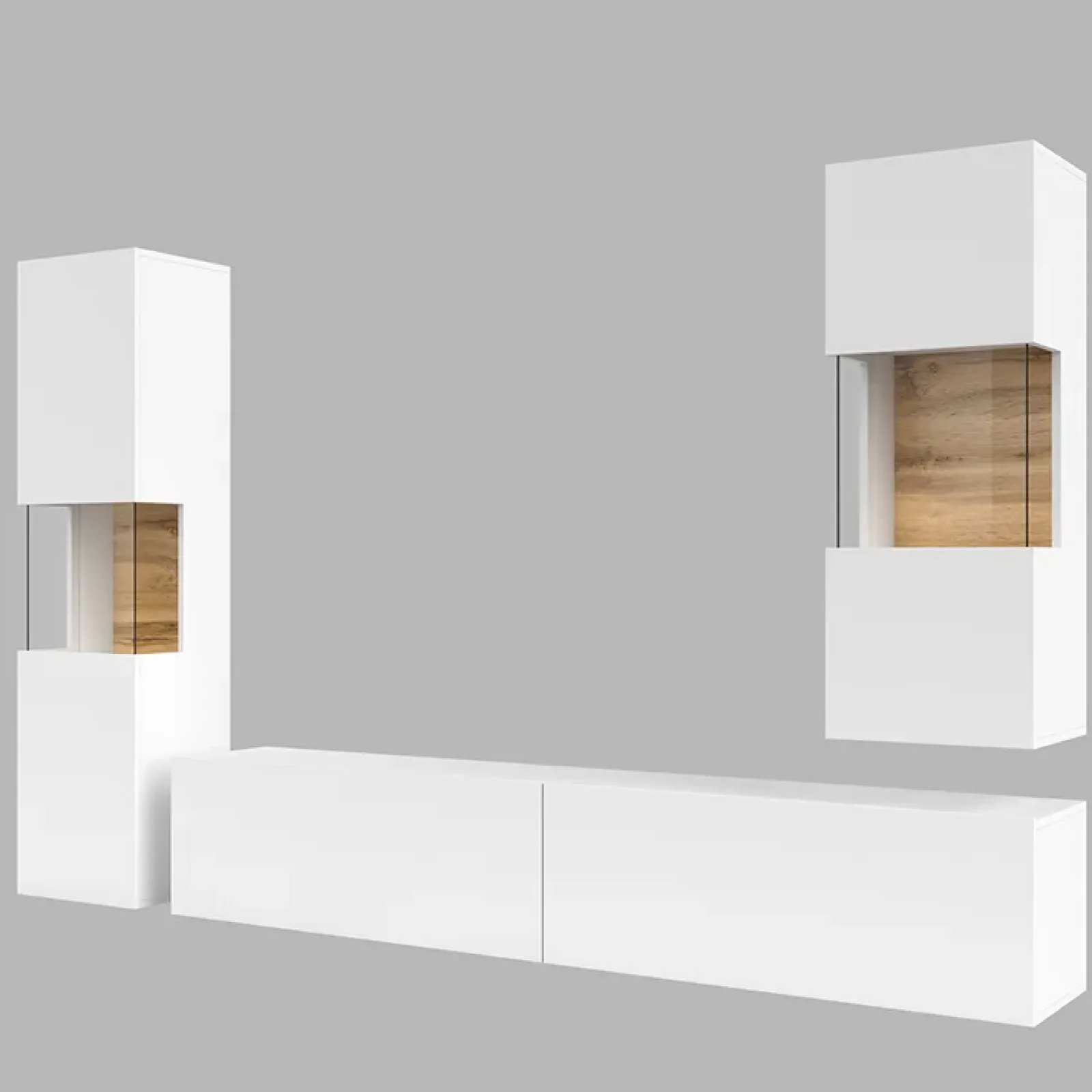 Garnero Arredamenti Parete Attrezzata Sospesa|Pareti Attrezzate-Parete attrezzata sospesa 226x140h cm bianco rovere Fusion 2 Bianco Opaco