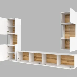 Garnero Arredamenti Parete Attrezzata Sospesa|Pareti Attrezzate-Parete attrezzata sospesa 226x140h cm bianco rovere Fusion 2 Bianco Opaco