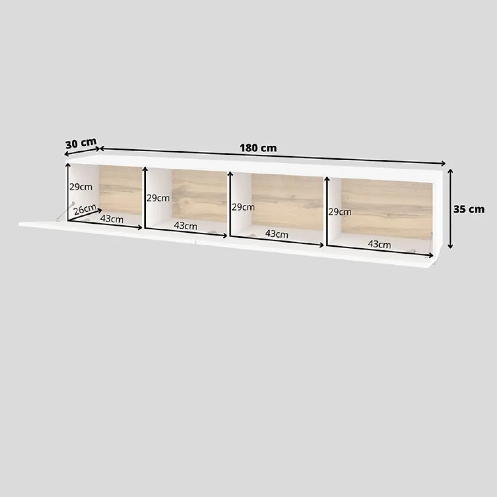 Garnero Arredamenti Parete Attrezzata Sospesa|Pareti Attrezzate-Parete attrezzata sospesa 226x140h cm bianco rovere Fusion 2 Bianco Opaco