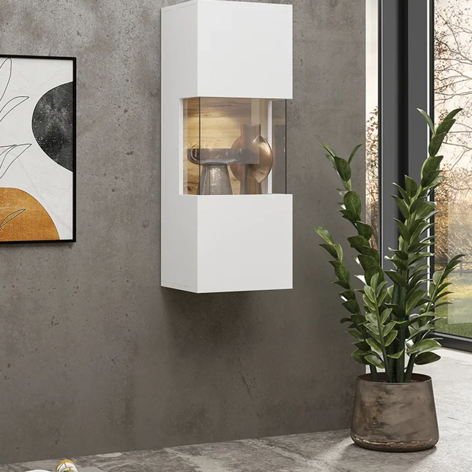 Garnero Arredamenti Parete Attrezzata Sospesa|Pareti Attrezzate-Parete attrezzata sospesa 226x140h cm bianco rovere Fusion 2 Bianco Opaco