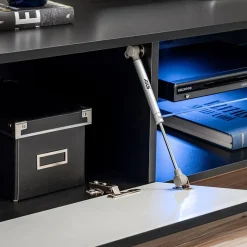 Garnero Arredamenti Camino Bioetanolo|Parete Attrezzata Con Camino-Parete attrezzata sospesa 250x170h cm con camino bioetanolo nero grigio Giotto