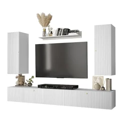 Garnero Arredamenti Parete Attrezzata Sospesa|Pareti Attrezzate-Parete attrezzata sospesa 250x165h cm bianco Kiruna 3 Bianco Opaco