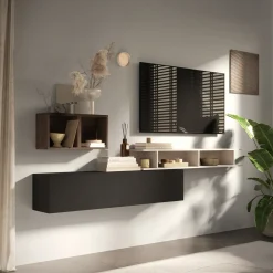 Garnero Arredamenti Parete Attrezzata Sospesa|Pareti Attrezzate-Parete attrezzata sospesa 190x120h cm moderna beige rovere scuro ossido Sunset 87