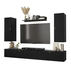 Garnero Arredamenti Parete Attrezzata Sospesa|Pareti Attrezzate-Parete attrezzata sospesa 250x165h cm nero Kiruna 3 Nero Opaco