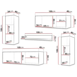 Garnero Arredamenti Parete Attrezzata Sospesa|Pareti Attrezzate-Parete attrezzata sospesa 250x165h cm nero Kiruna 3 Nero Opaco