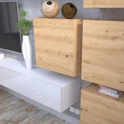 Garnero Arredamenti Parete Attrezzata Sospesa|Pareti Attrezzate-Parete attrezzata sospesa 300x210h cm bianco lucido rovere Tempus Bianco Lucido - Rovere