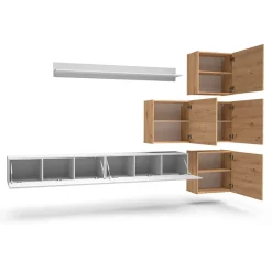 Garnero Arredamenti Parete Attrezzata Sospesa|Pareti Attrezzate-Parete attrezzata sospesa 300x210h cm bianco lucido rovere Tempus Bianco Lucido - Rovere