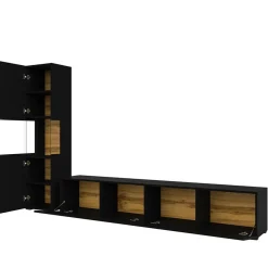 Garnero Arredamenti Parete Attrezzata Sospesa|Pareti Attrezzate-Parete attrezzata sospesa 226x140h cm nero rovere Fusion 1 Nero Opaco