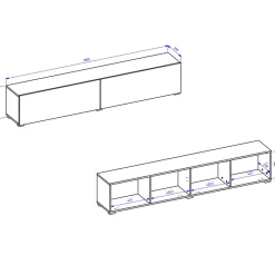 Garnero Arredamenti Parete Attrezzata Sospesa|Pareti Attrezzate-Parete attrezzata sospesa 226x140h cm nero rovere Fusion 1 Nero Opaco