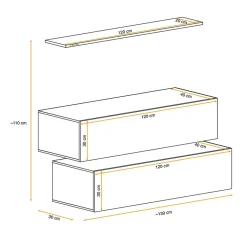 Garnero Arredamenti Parete Attrezzata Sospesa|Pareti Attrezzate-Parete attrezzata sospesa 130x110h cm moderna bianco nero Geo 19 Nero Opaco - Bianco Lucido