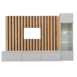 Garnero Arredamenti Parete Attrezzata Sospesa|Pareti Attrezzate-Parete attrezzata sospesa 220x148h cm nero rovere grigio perla Violina