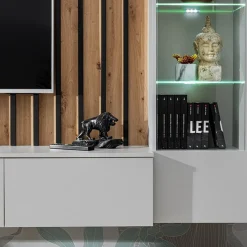 Garnero Arredamenti Parete Attrezzata Sospesa|Pareti Attrezzate-Parete attrezzata sospesa 220x148h cm nero rovere grigio perla Violina