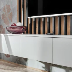 Garnero Arredamenti Parete Attrezzata Sospesa|Pareti Attrezzate-Parete attrezzata sospesa 220x148h cm nero rovere grigio perla Violina