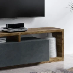 Garnero Arredamenti Parete Attrezzata A Terra|Pareti Attrezzate-Parete attrezzata 219x 205h cm soggiorno antracite spatolato noce Megan Gihome® Noce - Antracite