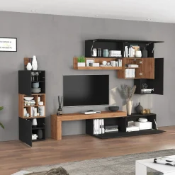 Garnero Arredamenti Parete Attrezzata A Terra|Pareti Attrezzate-Parete attrezzata 350x200h cm antracite rovere Block 1 Antracite - Rovere