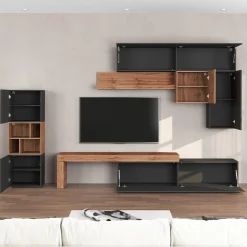 Garnero Arredamenti Parete Attrezzata A Terra|Pareti Attrezzate-Parete attrezzata 350x200h cm antracite rovere Block 1 Antracite - Rovere