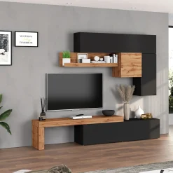 Garnero Arredamenti Parete Attrezzata A Terra|Pareti Attrezzate-Parete attrezzata 270x200h cm antracite rovere Block 2 Antracite - Rovere