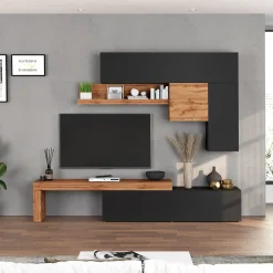 Garnero Arredamenti Parete Attrezzata A Terra|Pareti Attrezzate-Parete attrezzata 270x200h cm antracite rovere Block 2 Antracite - Rovere