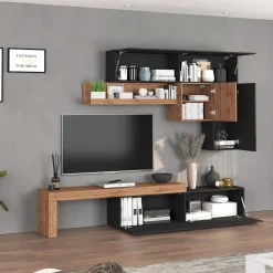 Garnero Arredamenti Parete Attrezzata A Terra|Pareti Attrezzate-Parete attrezzata 270x200h cm antracite rovere Block 2 Antracite - Rovere