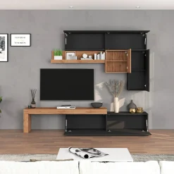 Garnero Arredamenti Parete Attrezzata A Terra|Pareti Attrezzate-Parete attrezzata 270x200h cm antracite rovere Block 2 Antracite - Rovere