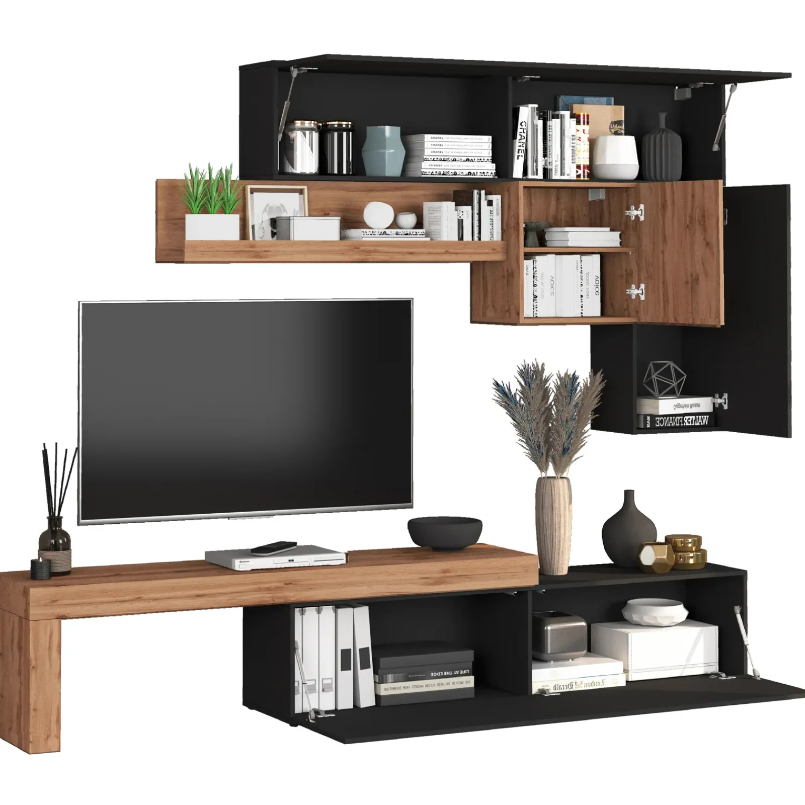 Garnero Arredamenti Parete Attrezzata A Terra|Pareti Attrezzate-Parete attrezzata 270x200h cm antracite rovere Block 2 Antracite - Rovere