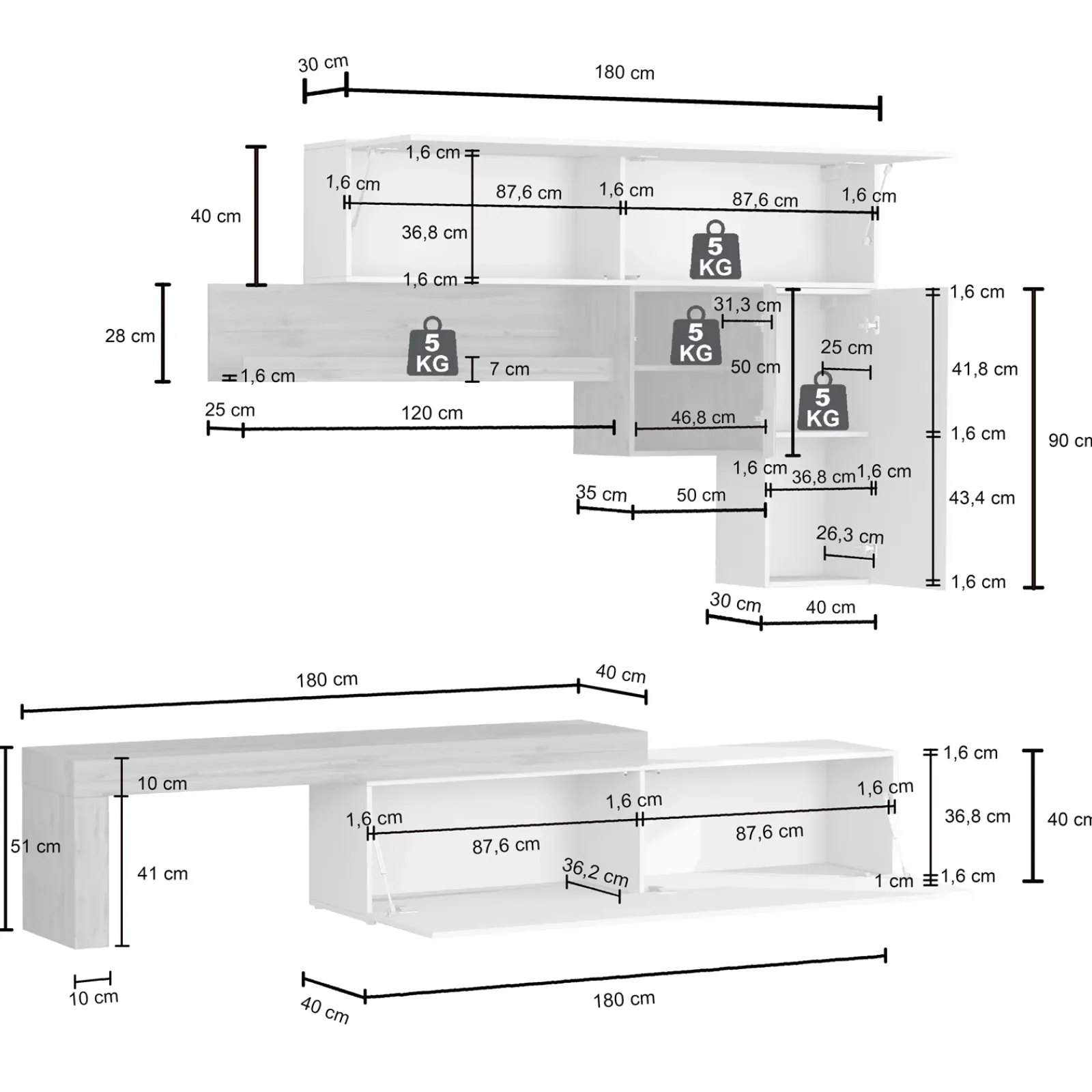 Garnero Arredamenti Parete Attrezzata A Terra|Pareti Attrezzate-Parete attrezzata 270x200h cm antracite rovere Block 2 Antracite - Rovere