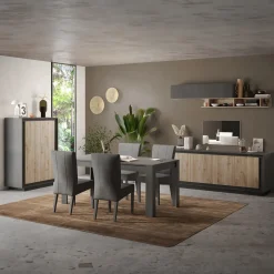 Garnero Arredamenti Parete Attrezzata A Terra|Pareti Attrezzate-Parete attrezzata 180x200h cm antracite rovere chiaro Deluxe Antracite - Rovere