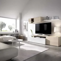 Garnero Arredamenti Parete Attrezzata A Terra|Parete Attrezzata Angolare-Parete attrezzata 201x143h cm angolare rovere bianco Sahara Gihome®