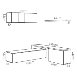 Garnero Arredamenti Parete Attrezzata A Terra|Parete Attrezzata Angolare-Parete attrezzata 201x143h cm angolare rovere bianco Sahara Gihome®