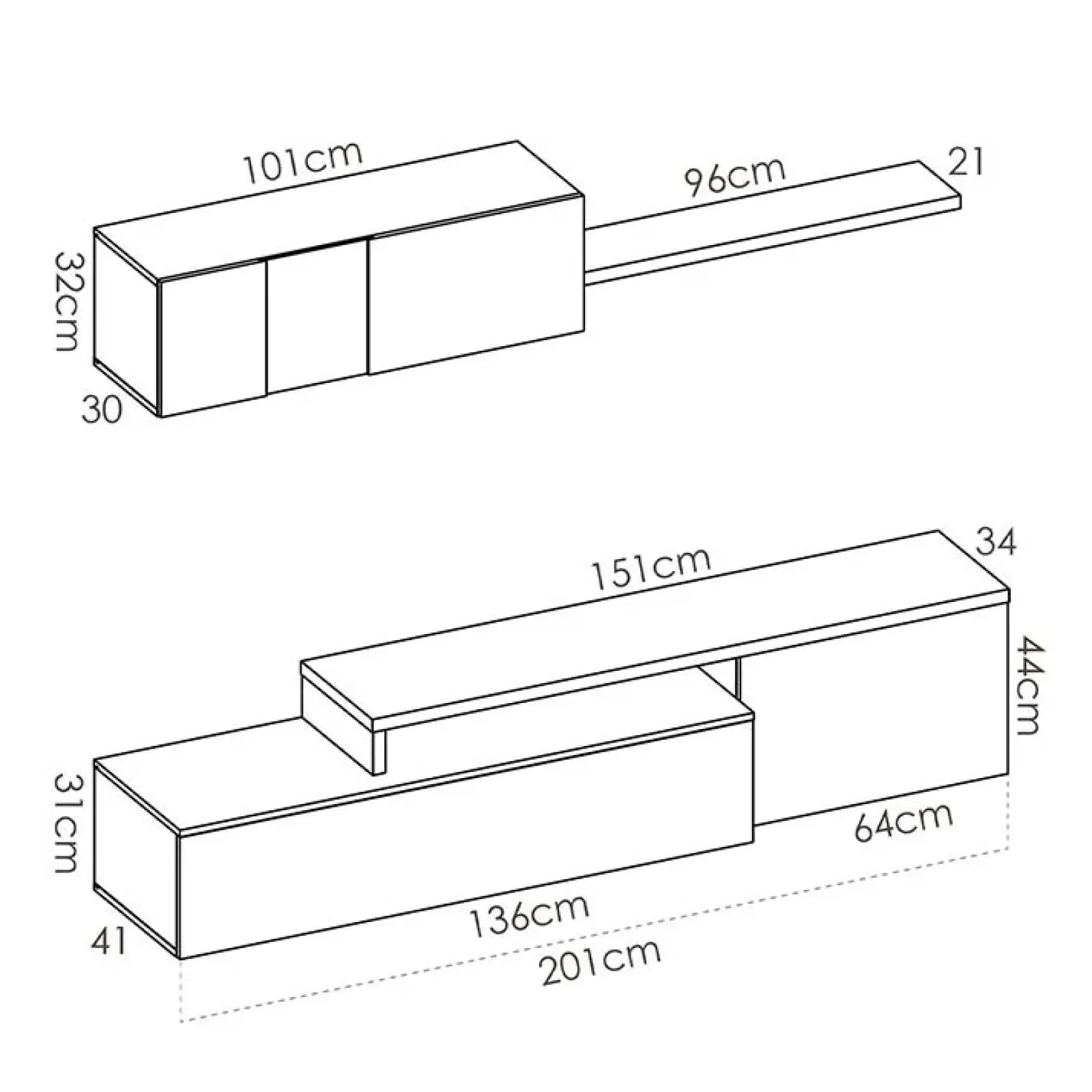 Garnero Arredamenti Parete Attrezzata A Terra|Parete Attrezzata Angolare-Parete attrezzata 201x143h cm angolare rovere bianco Sahara Gihome®