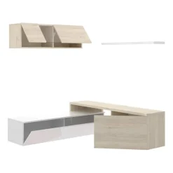 Garnero Arredamenti Parete Attrezzata A Terra|Parete Attrezzata Angolare-Parete attrezzata 201x143h cm angolare rovere bianco Sahara Gihome®