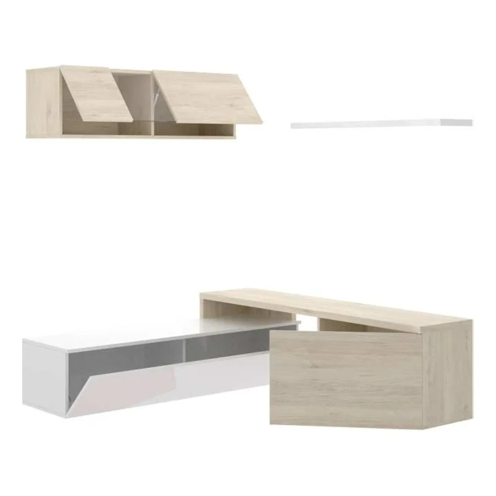 Garnero Arredamenti Parete Attrezzata A Terra|Parete Attrezzata Angolare-Parete attrezzata 201x143h cm angolare rovere bianco Sahara Gihome®