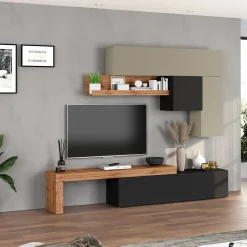 Garnero Arredamenti Parete Attrezzata A Terra|Pareti Attrezzate-Parete attrezzata 270x200h cm antracite tortora rovere Block 2 Tortora - Antracite