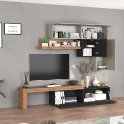 Garnero Arredamenti Parete Attrezzata A Terra|Pareti Attrezzate-Parete attrezzata 270x200h cm antracite tortora rovere Block 2 Tortora - Antracite