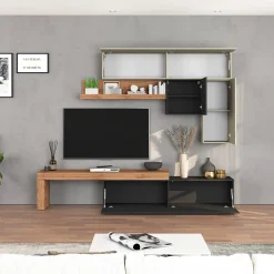 Garnero Arredamenti Parete Attrezzata A Terra|Pareti Attrezzate-Parete attrezzata 270x200h cm antracite tortora rovere Block 2 Tortora - Antracite