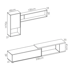 Garnero Arredamenti Parete Attrezzata Angolare|Parete Attrezzata A Terra-Parete attrezzata 180x220h cm angolare moderna rovere bianco lucido Flip