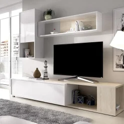 Garnero Arredamenti Parete Attrezzata Angolare|Parete Attrezzata A Terra-Parete attrezzata 180x220h cm angolare moderna rovere bianco lucido Flip