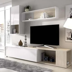 Garnero Arredamenti Parete Attrezzata Angolare|Parete Attrezzata A Terra-Parete attrezzata 180x220h cm angolare moderna rovere bianco lucido Flip