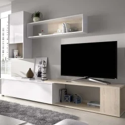 Garnero Arredamenti Parete Attrezzata Angolare|Parete Attrezzata A Terra-Parete attrezzata 180x220h cm angolare moderna rovere bianco lucido Flip